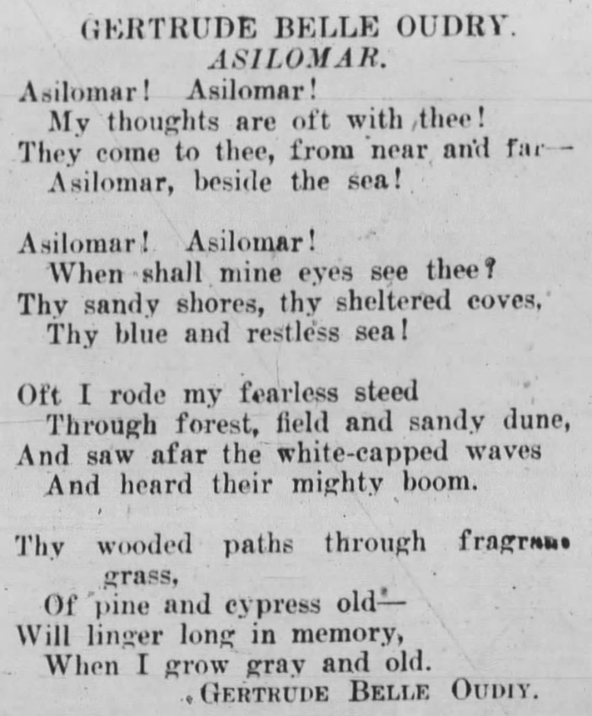 1924 poem 'Asilomar' by Gertrude Belle-Oudry